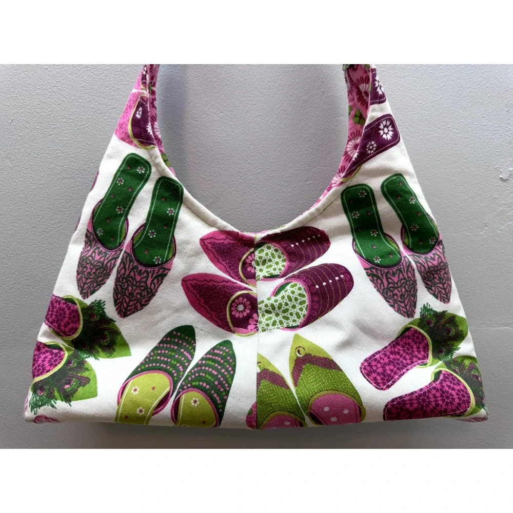 Women's Satin House SlipperPink Green Floral Shoulder bag, Fully Lined, EUC